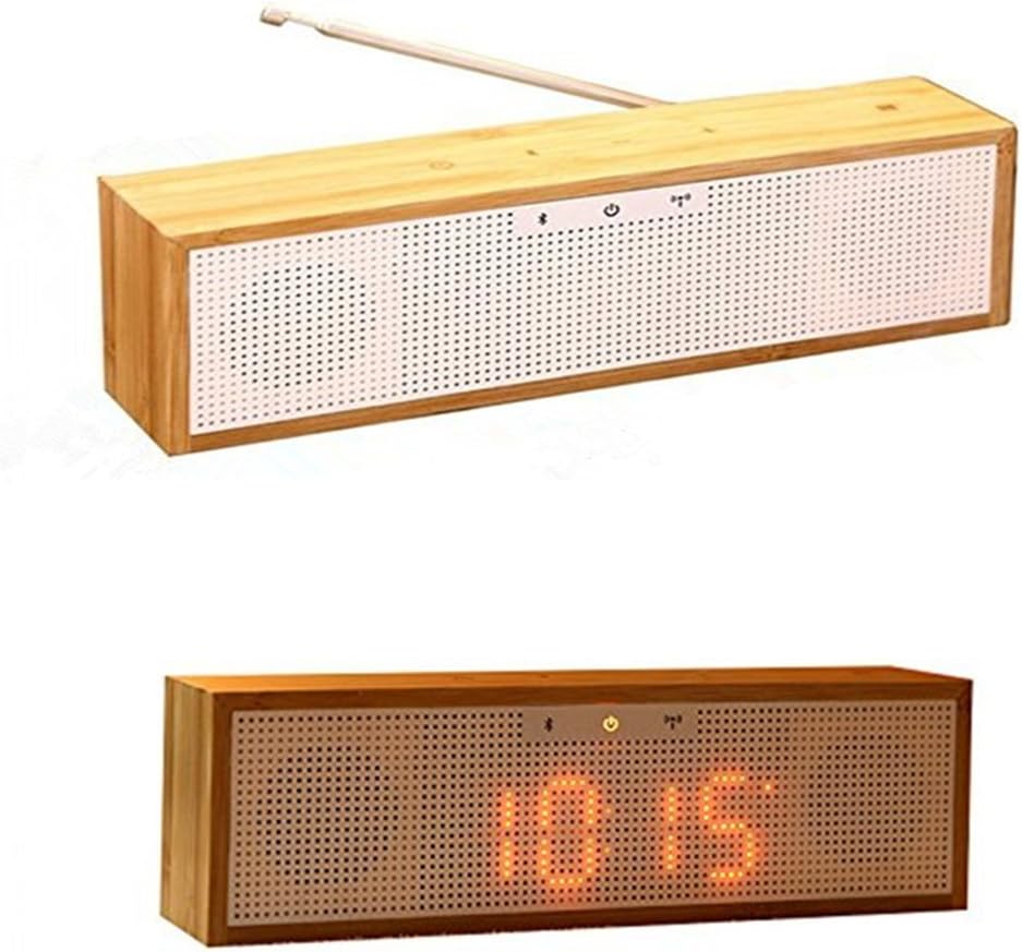 IRISTIME BamBox Bamboo Bluetooth Speaker 4.0 with LED Time Alarm Clock FM Radio (X1)