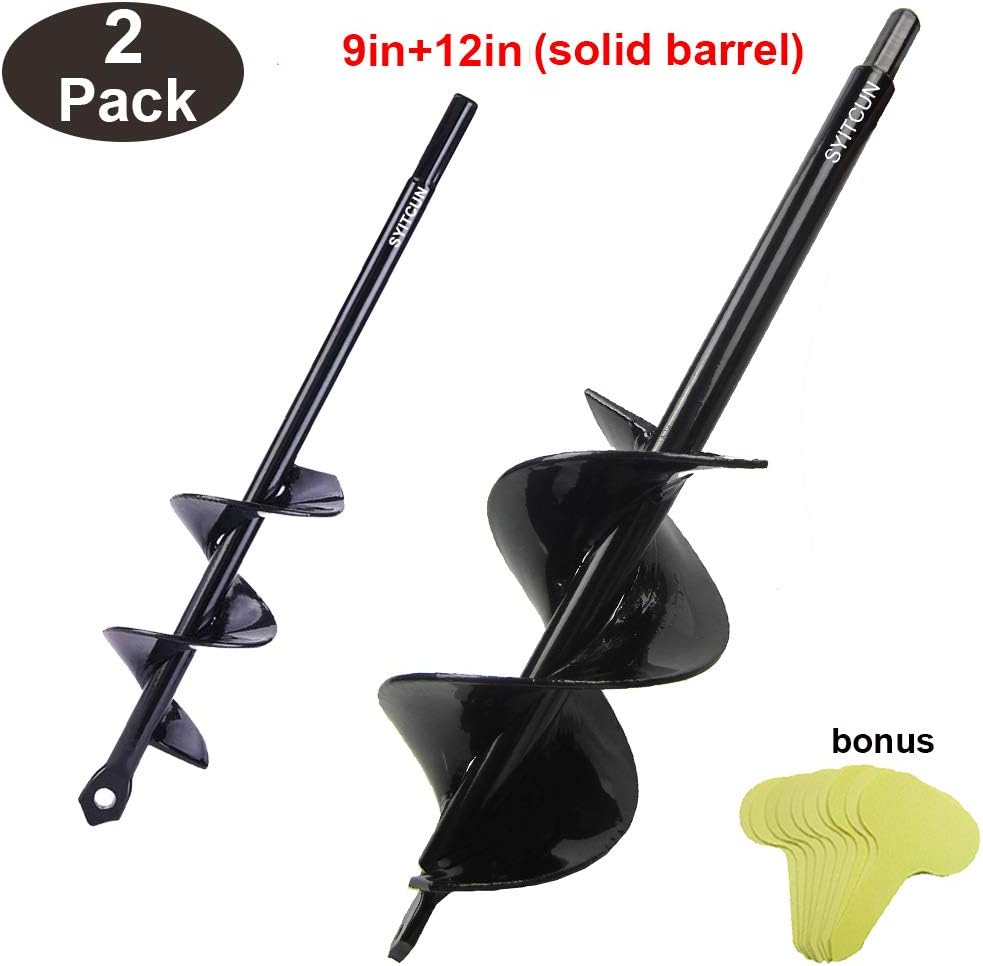 SYITCUNGarden Hole Digger for Planting Bulbs Seedlings,Bulb Auger,Heavy Duty Spiral Drill Bit,Solid Core Shaft Auger,Garden Bulb Planter Tools