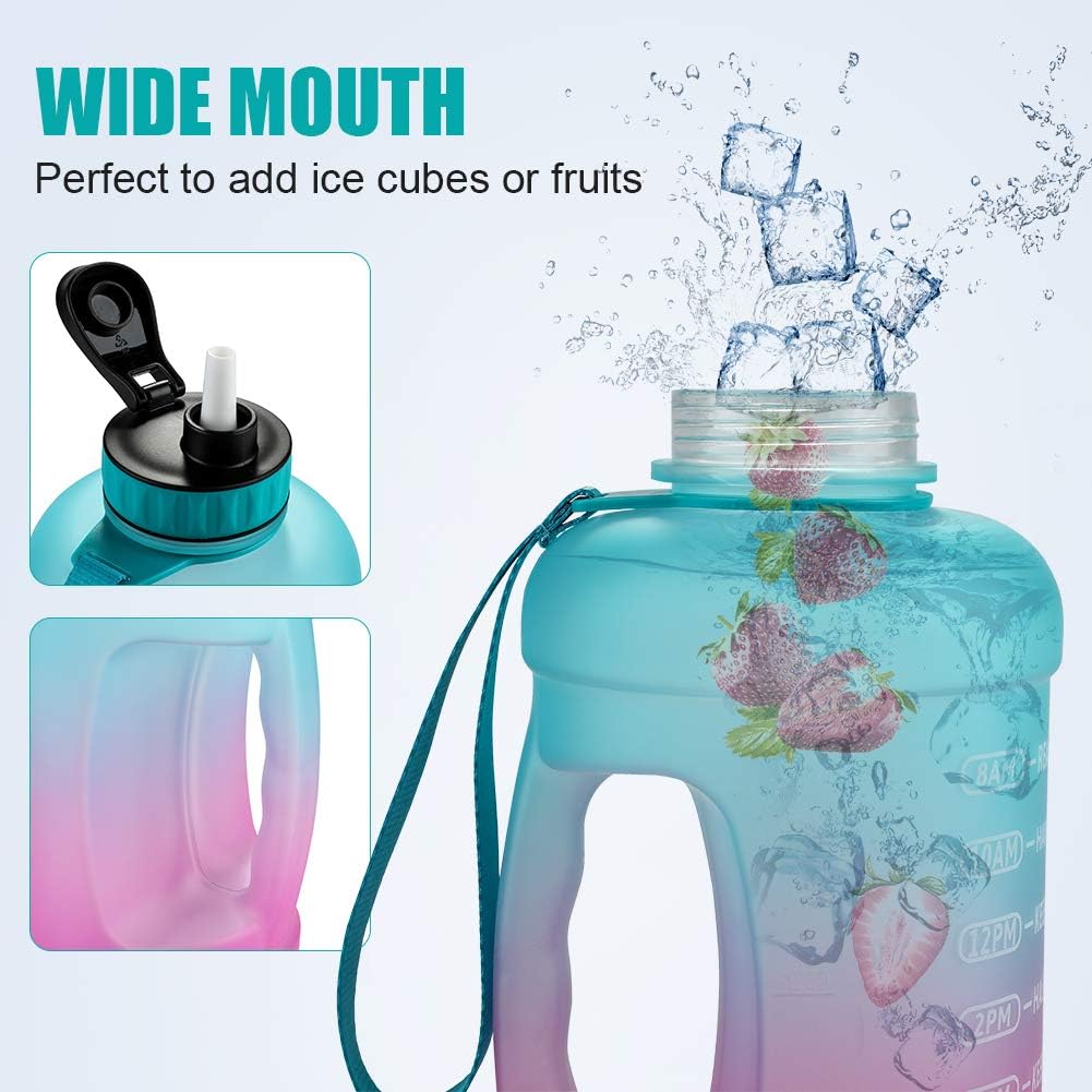 KEEPTO Half Gallon/64oz Leakproof BPA Free Water Bottle with Motivational Time Marker, Straw&Handle, Ensure Enough Water-Drinking Amount for Fitness and Outdoor Sports(Included Straw Brush) : Sports & Outdoors