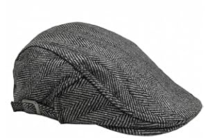 Men's Herringbone Flat Cap - Adjustable Cotton Blend Newsboy Ivy Hat - Classic Tweed Driving Cap