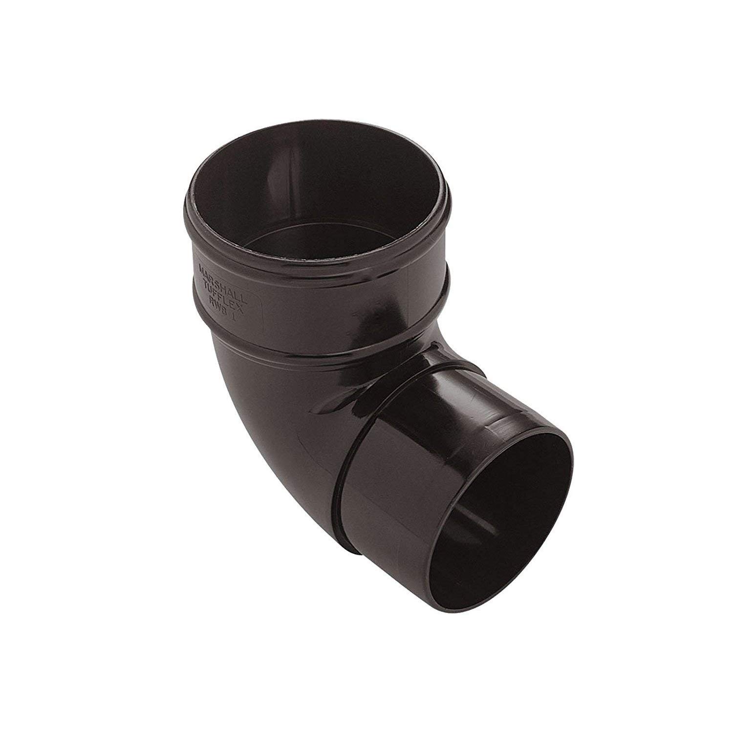 Black Marshal Tufflex RWB1BL Round Downpipe Offset Bend 90° Marshall Tufflex uPVC Plastic Rainwater Gutter System