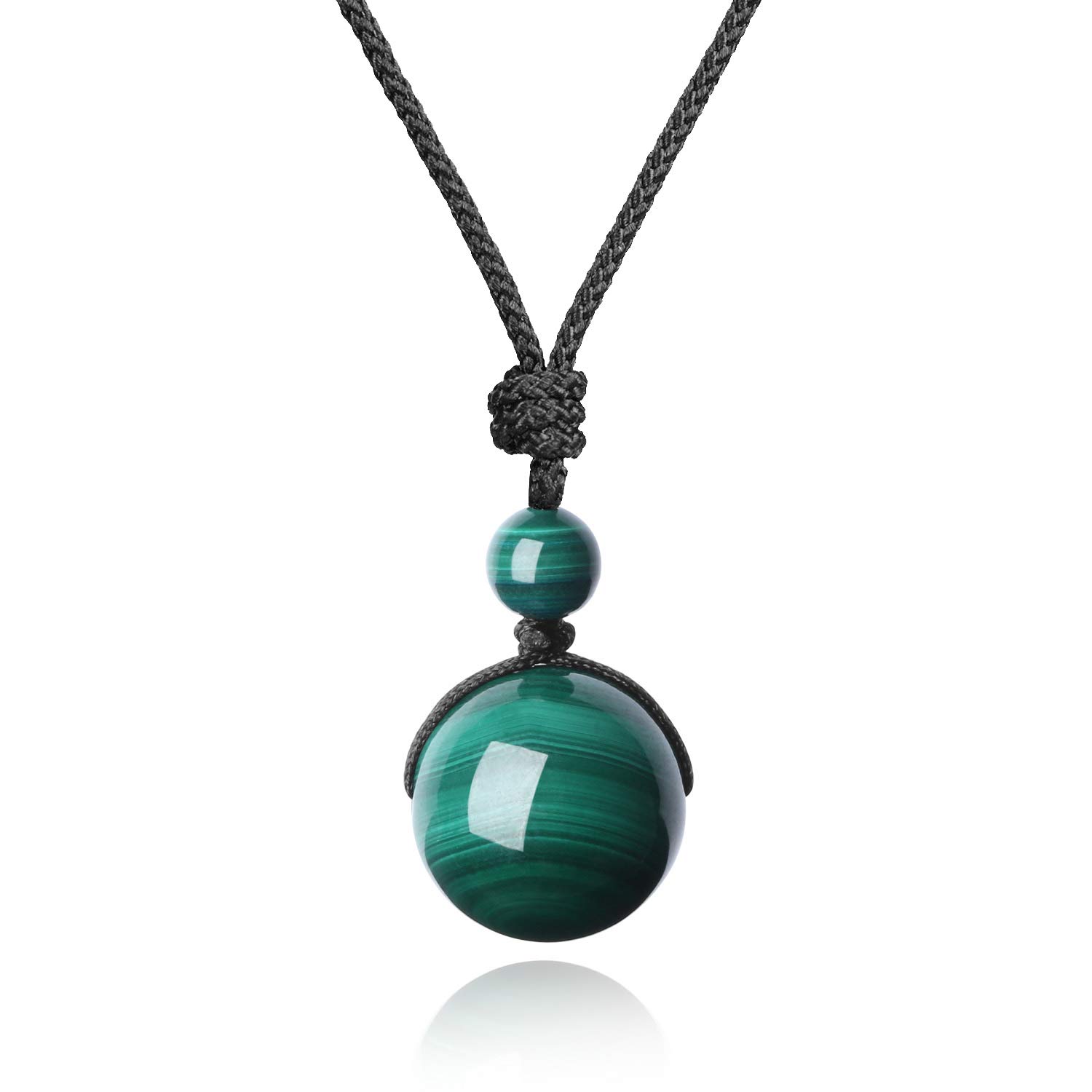 COAI Mens Womens Simple Malachite Stone Bead Pendant Necklace