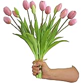 Aoivrb 15pcs Artificial Tulip Flowers, Real Touch Latex Tulip Bouquets, Fake Tulip Bouquets for Wedding Parties Home Kitchen Shop Garden Decorations (15, Light Purple)