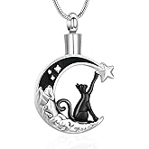 zeqingjw Cat Moon Cremation Necklace for Ashes Pet Ashes Keepsake Urn Jewelry for Ashes Stainless Steel Pet Urn Pendant Memorial Gift for Loved Ones