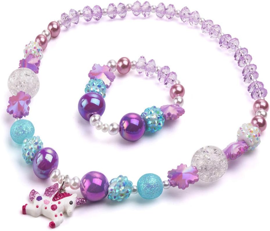 Maelovebunny Toddlers Unicorn jewellery Set,Unicorn Necklace Bracelet Set,Great Costume Jewelry for Children Pretend and Dress Up-Snowflake Unicorn