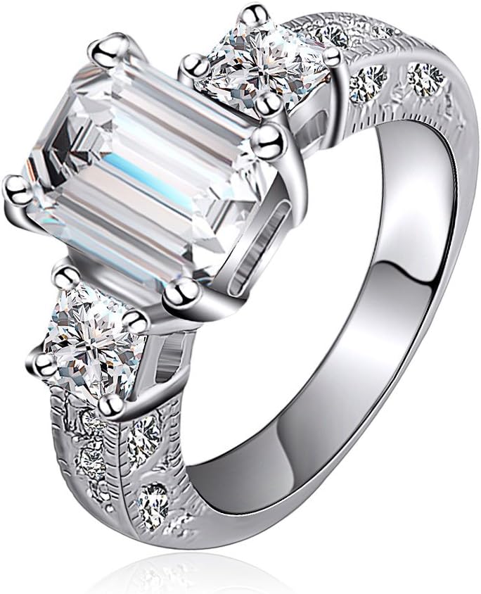 LuckyWeng New Exquisite Fashion Jewelry Platinum Austrian Crystal Diamond Zircon Ring
