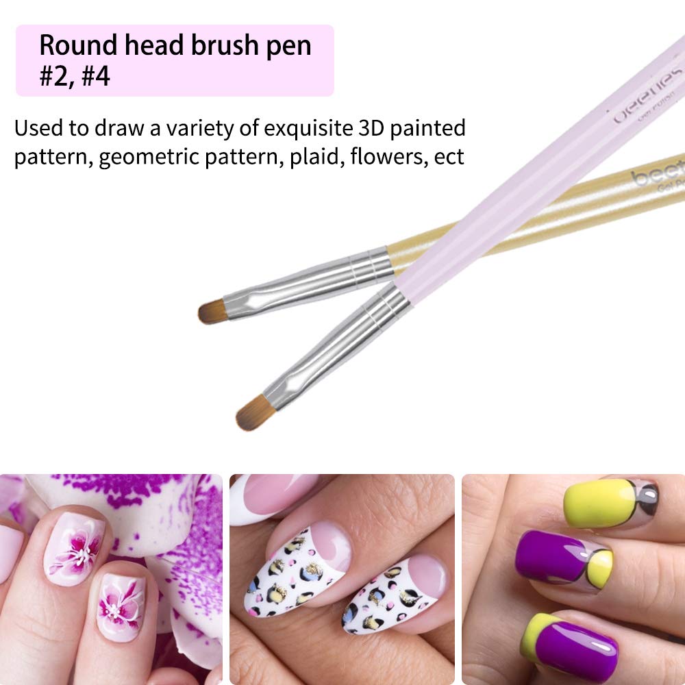 Beetles UV Gel Nail Brush, 7Pcs Poly Extension Gel Brush, Nail Art Tips Builder Brush Nail Painting Brush Pen Set for Home and Salon Use : Beauty