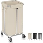 Hodonas Laundry Basket with Wheels, 115L Rolling Laundry Hamper Large Dirty Clothes Hamper Cart with Steel Frame and Removable Bag, Bedroom Bathroom Dorm Room Laundry Room Organization Hampers, Beige