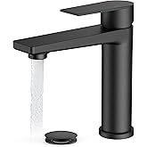 FORIOUS Black Bathroom Faucet 1 Hole, Single Lever Bathroom Sink Faucet Single Hole with Pop-up Drain and Supply Line, Rv Vanity Tap 1 or 3 Hole with Deck Plate for Lavatory Sink Remodel