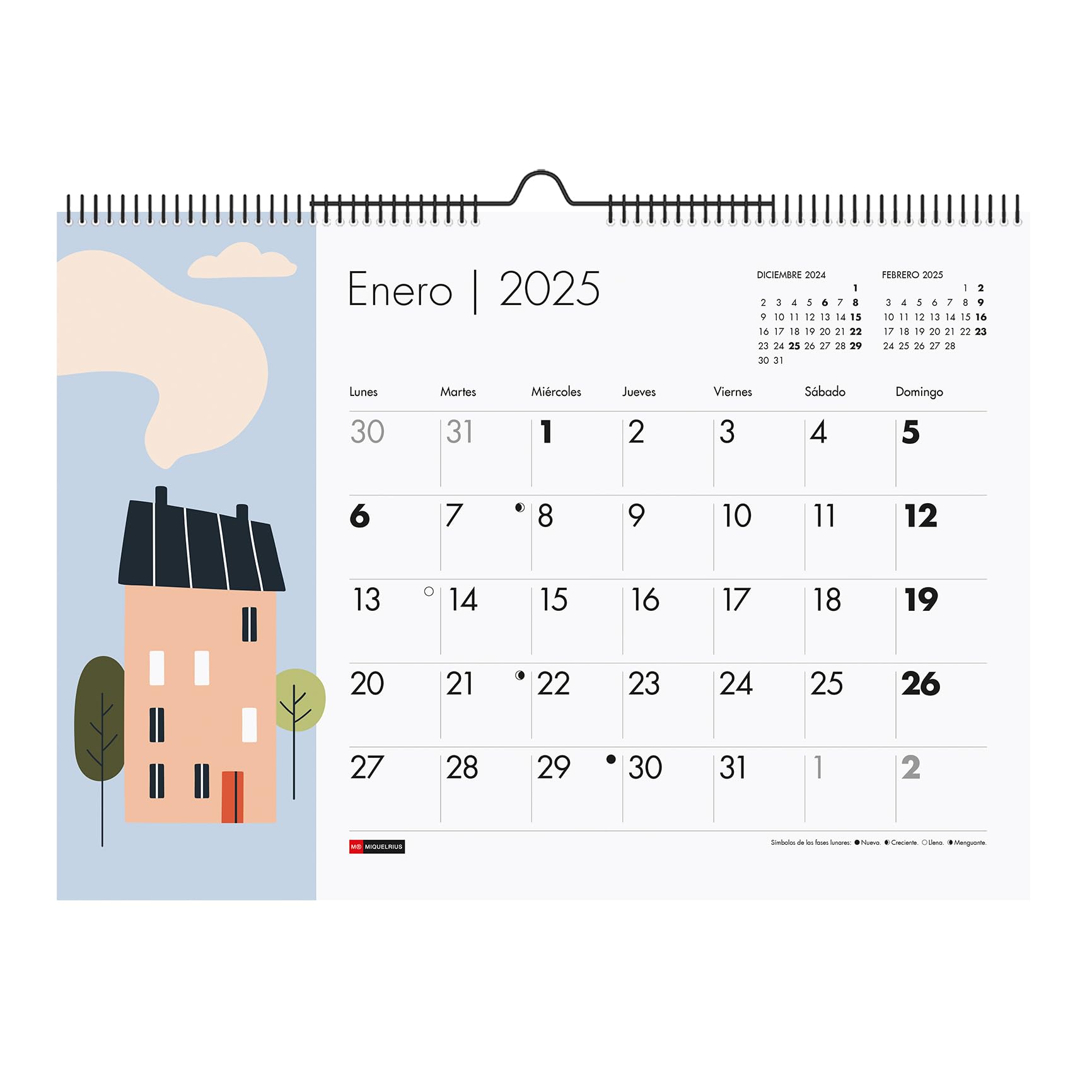 Miquelrius - 2025 Wall Calendar, A3 Calendar: 420 x 296 mm, with note space, 2025 calendar, double spiral binding, annual hanging calendar, Spanish, design houses