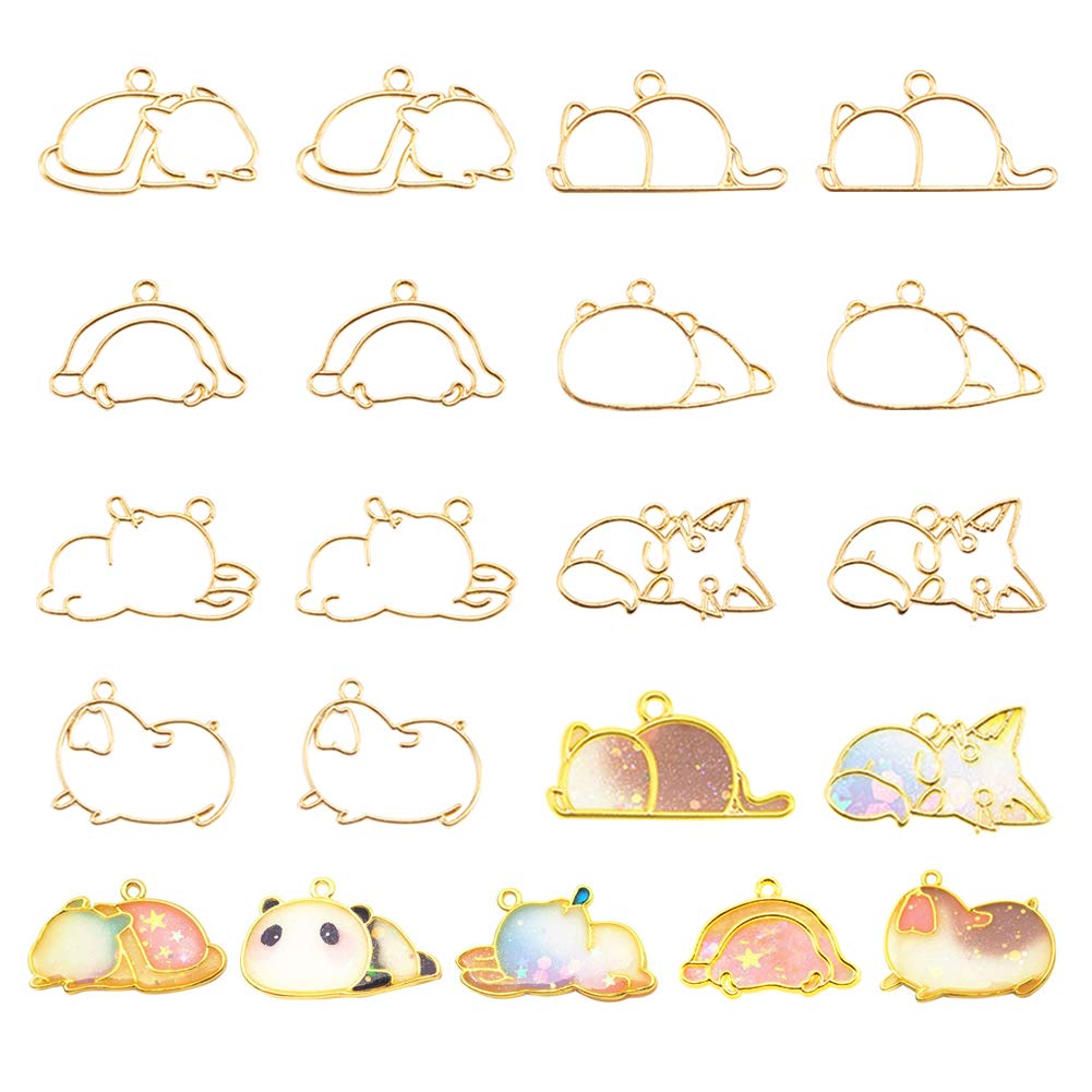 OLYCRAFT 14pcs Hibernator Theme Open Bezel Charms 7-Style Alloy Frame Pendants Hollow Resin Frames with Loop for Resin Jewelry Making - Gold