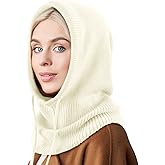 DRESHOW Winter Hats for Women Balaclava Knit Beanie with Adjustable Drawstring Warm Hooded Scarf Skull Cap