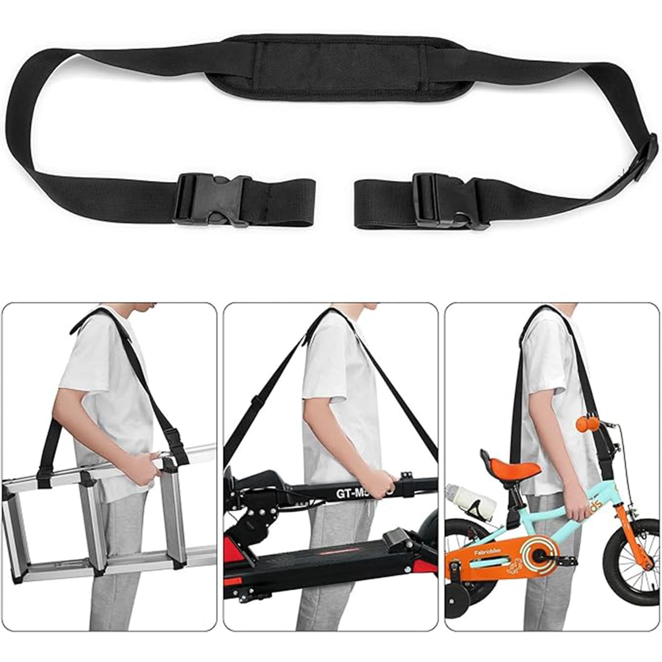 2 Pack Scooter Strap，Adjustable Kick Scooter Straps and Extra-Thick Anti-Slip Shoulder, Kick Scooter Carrying Strap for Beach Chair, Balance Bikes,Kids Bike,Foldable Bikes,Ski Board