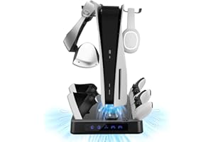 Augot Latest Charging Stand for PS5 and PSVR2 Multi-Functional Vertical Stand with Cooling Fan and Dual Controller Charging Station, Charge, Cool, Showcase and Display Your PS5 PSVR2, Born for Games