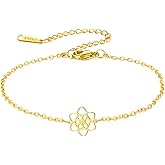 Amaxer Celtic Knot Gold Bracelets Stainless Steel Trinity Knot Flower Pendant Adjustable Bracelet for Women (Single chain)
