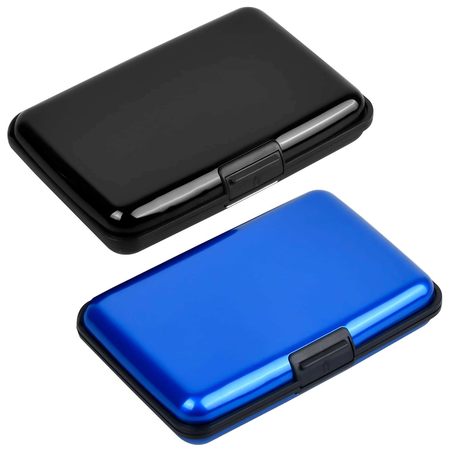 Jinlaili 2 pcs Black & Blue Business Card Holder, Name Card Case, Metal Credit Card Wallet, Business Card Carrier for Men & Women Brushed Metal Aluminium Executive