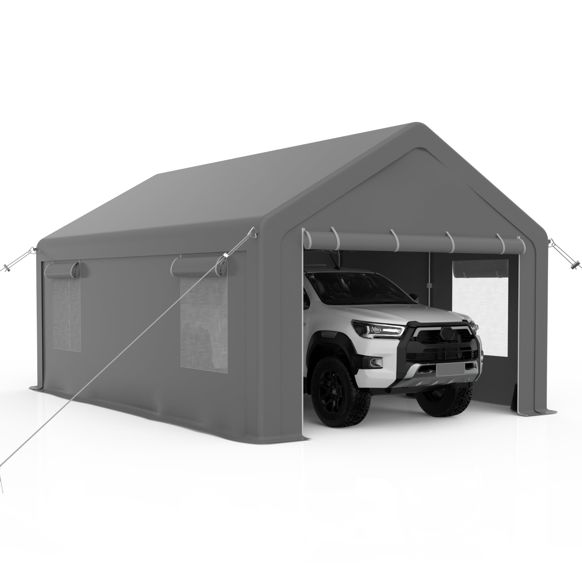 Photo 1 of 13x20ft Heavy Duty Carport, Portable Garage with 2 Doors & Roll-Up Window, Reinforced Steel Poles, Uv Resistant Waterproof Tarp, Portable Carport for Car, Truck, Boat,Motorcycle