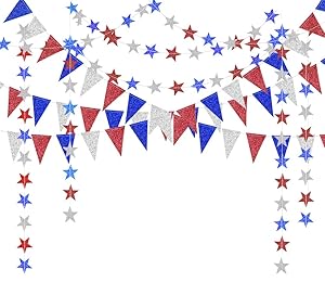 Red Blue White/Silver Star Garland and Triangle Pennant Banner Kit for 4th/Fourth of July USA America Independent Day Celebration Decor Party Hanging Decoration for Bithday/Wedding/Home/Cavinal/Home