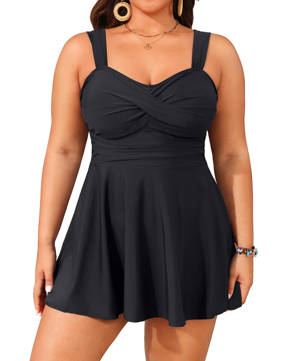 SEAOPEN Two Piece Bandeau Tankini Swimsuits For Women Strapless Bathing Suits Swim Top With Bikini Bottoms Large