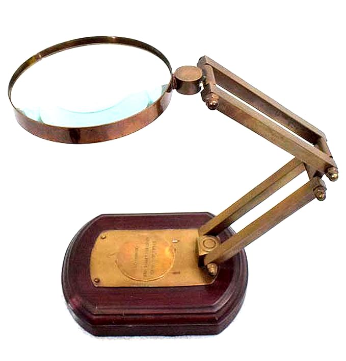Magnifying Glass Brass Wood Handmade Desktop Table Top Working