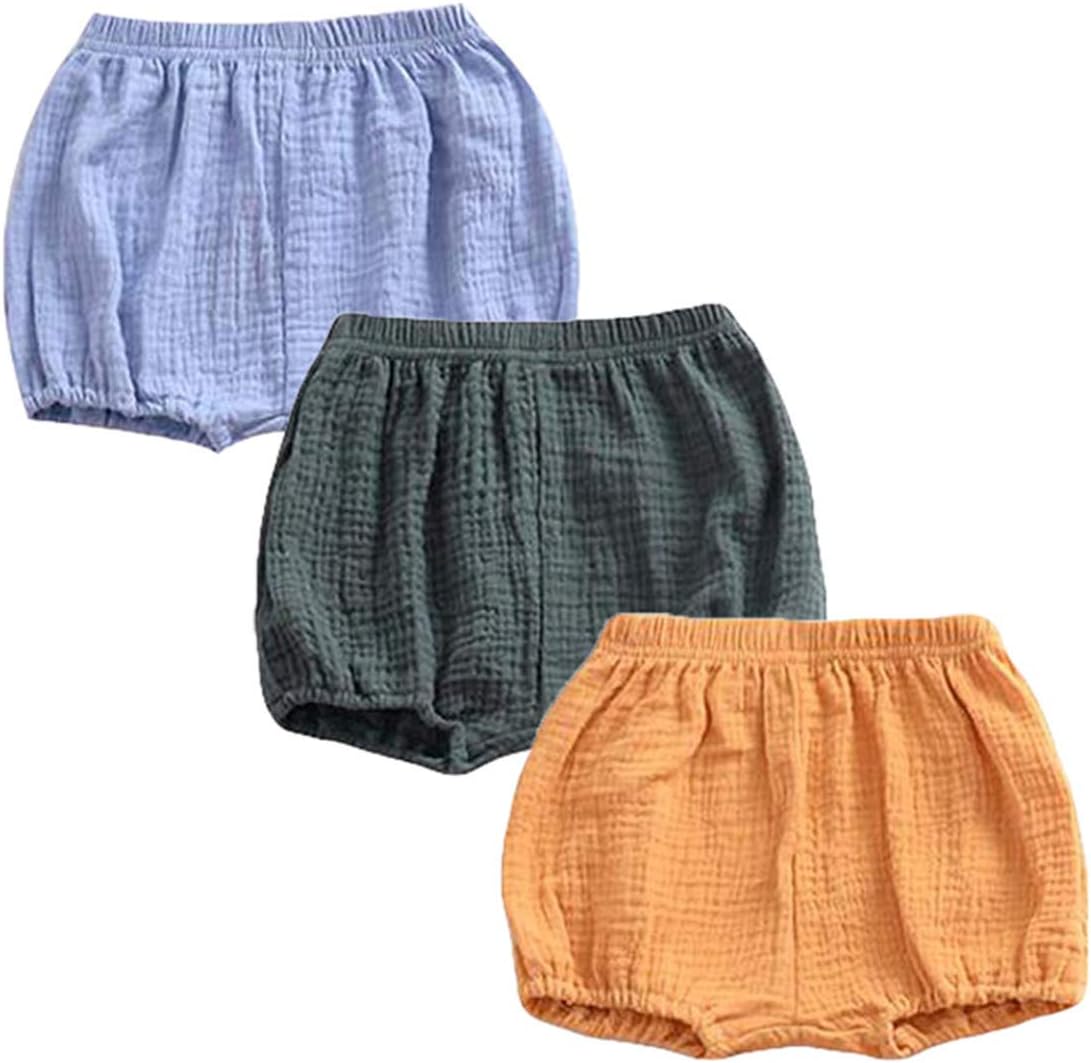 3 Pack of Baby Infant Kids Girl Soild Cotton Linen Blend Soft Ruffle Bloomer Shorts Pants