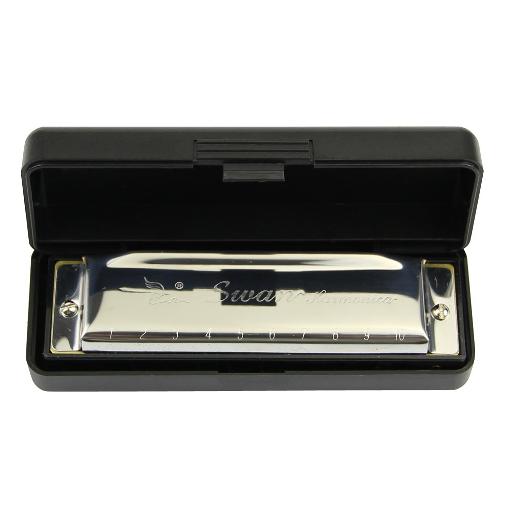 HeroNeo® New Swan Harmonica 10 Holes Key of C for Blues Rock Jazz Folk Harmonicas Silver