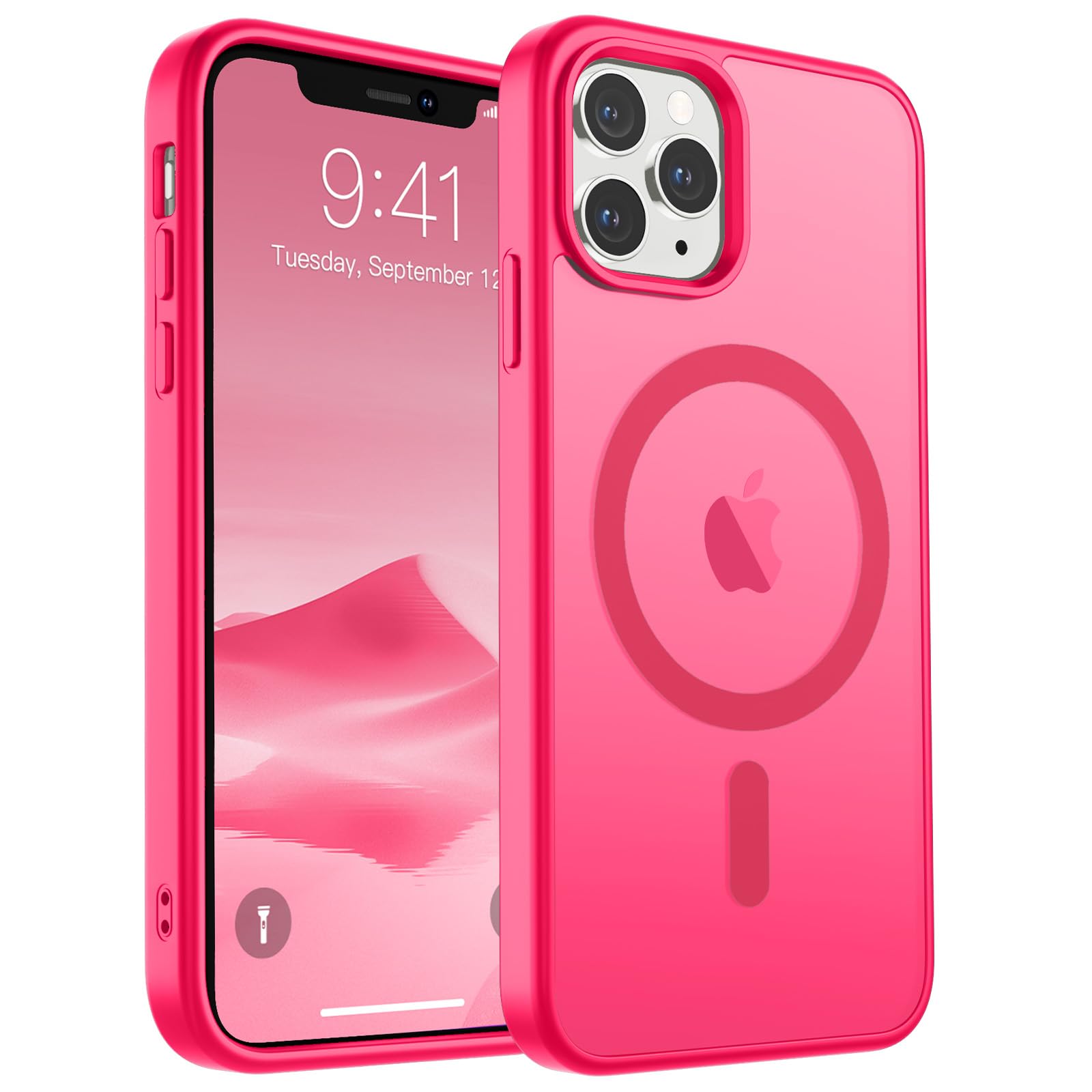 Photo 1 of SUPFINE Magnetic for iPhone 11 Pro Max Case (Compatible with MagSafe) (Military Grade Drop Protection) Translucent Matte Shockproof Phone Cover,Matte Hot Pink