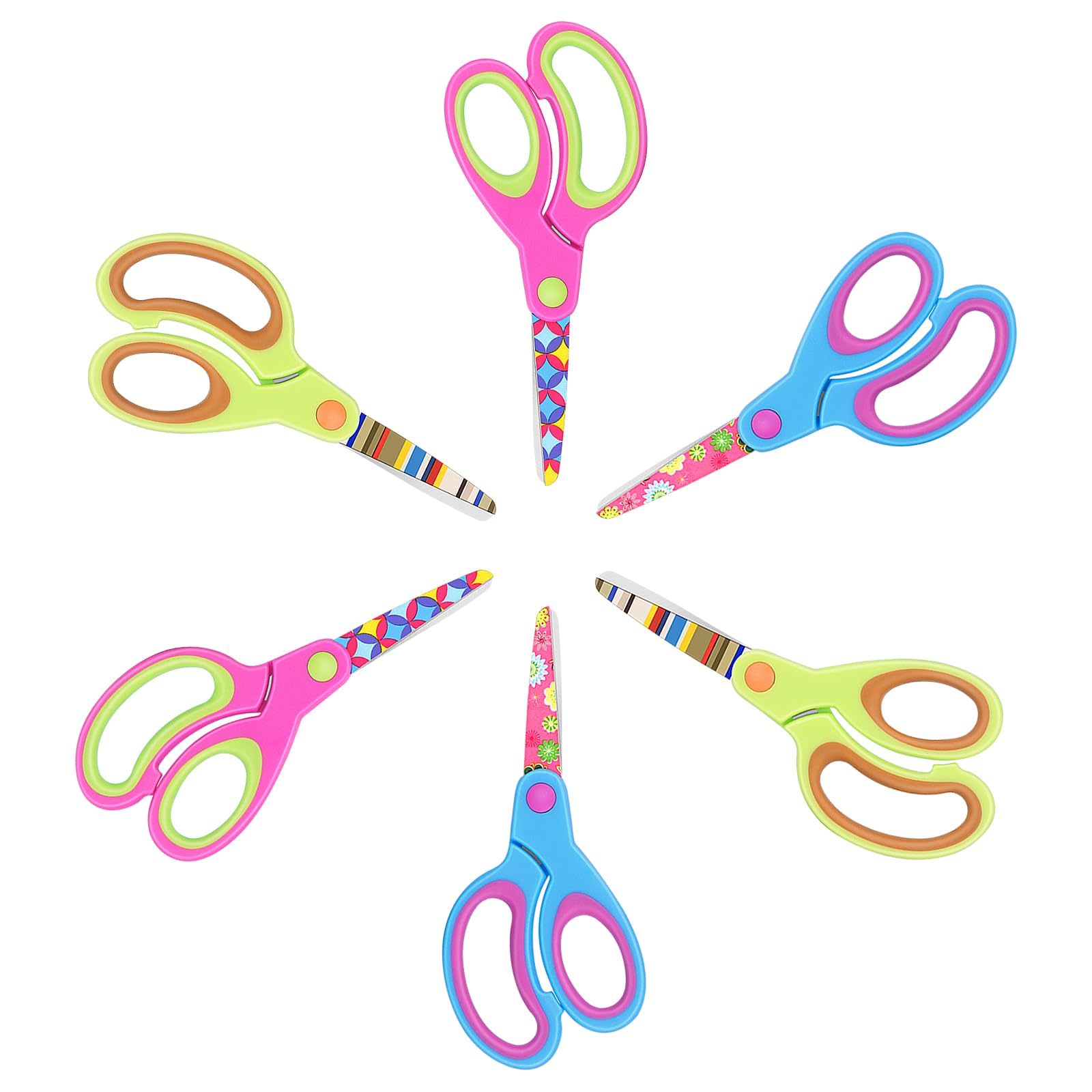 Vutyvve Kids Scissors. Blunt tip Safety, Soft Grip, for Home and School use, Suitable for Children Aged 3 Years and Over, Pink, Blue, Lime Green 6 Pairs