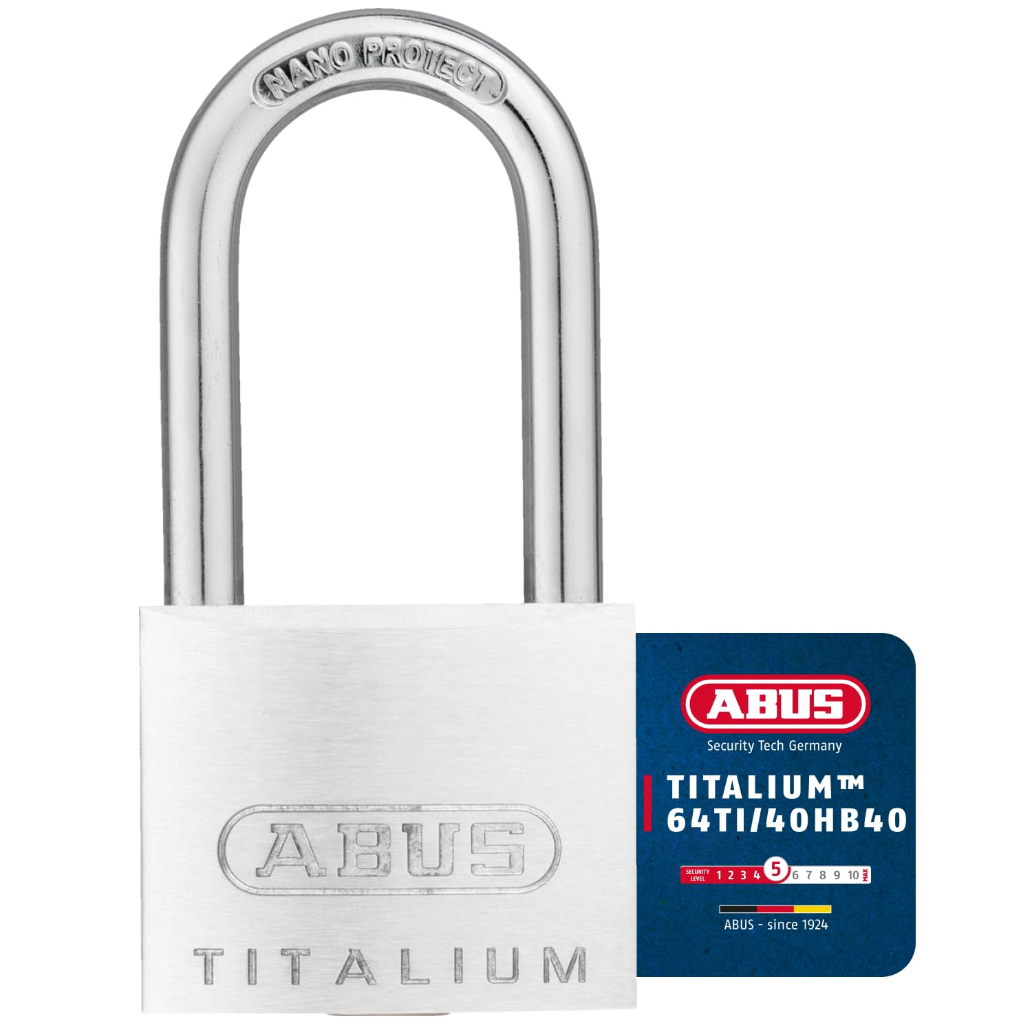ABUS Titalium 64TI/40HB40 Padlock with high Shackle - Basement Lock with Lock Body Made of Solid Special Aluminium - Hardened Steel Shackle - ABUS Security Level 5