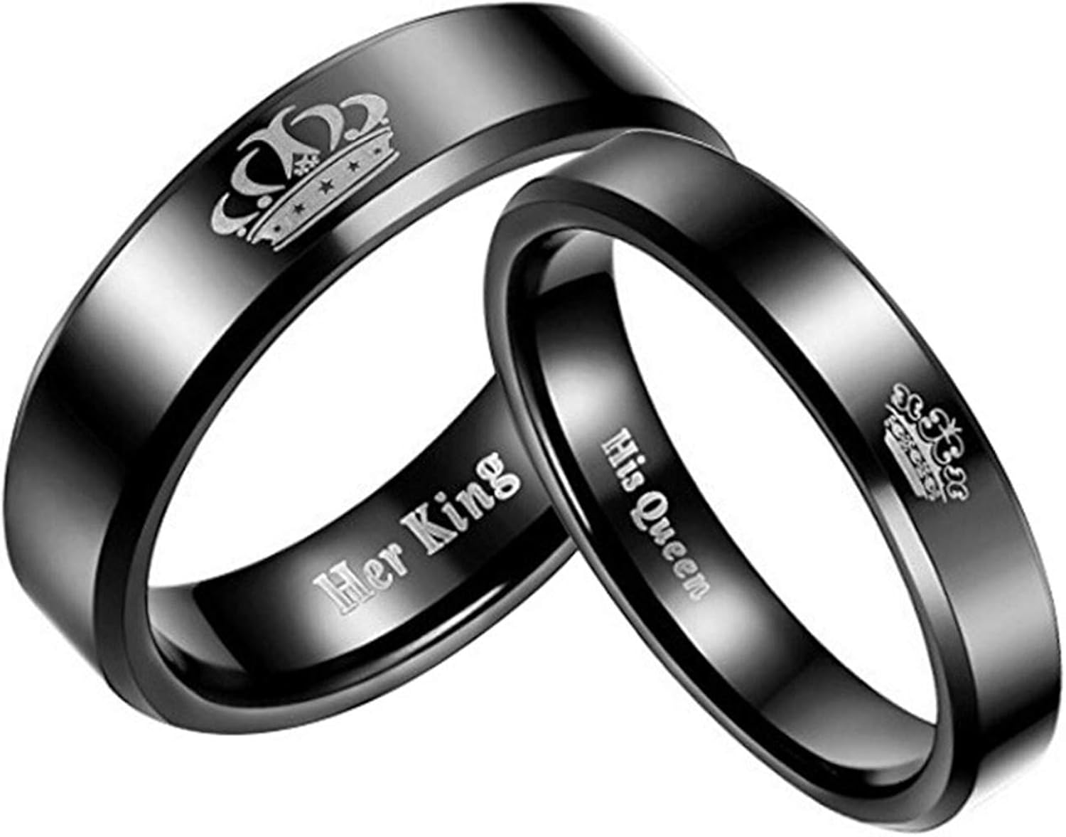 DOLOVE Engagement Ring Wedding Ring Stainless Steel Couple Ring Crown ...