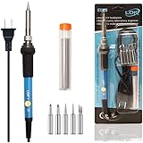 LDK Soldering Iron Kit Electric 60W 110V Adjustable Temperature Soldering Gun Welding Tools, 5pcs Replacement Tips and Solder