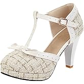 MAVMAX Women's Rockabilly T-Strap Mary Jane Block High Heel Platform Pumps