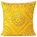 Eyes of India Embroidered Decorative Boho Throw Pillow Cover with Mirrors, Handmade Bohemian Accent Cushion Case for Sofa Couch Bedroom Living Room (Yellow, 16