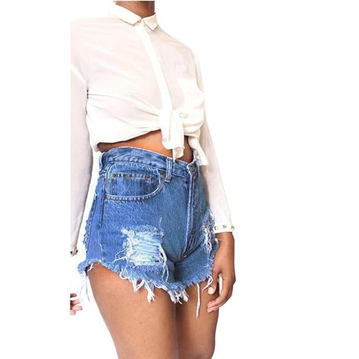 TWIFER Frauen Quaste Loch Damen Shorts Jeans Denim Hohe Taille Kurze Hose