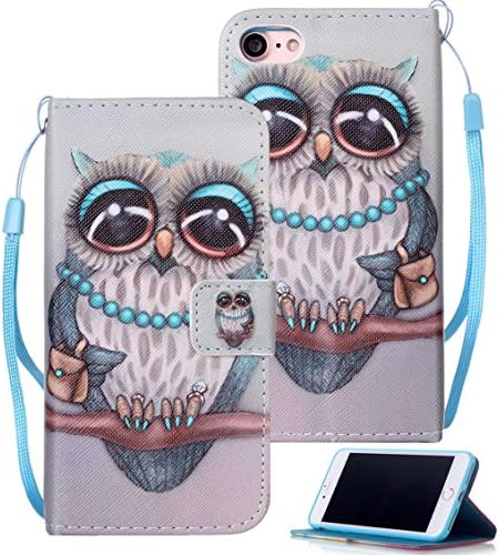 iPhone 8 Case, iPhone 6/7/6s & SE 2020 Case, Etubby [Wallet Stand] PU Leather Flip Protective Case with Card Slots & Wrist Strap for Apple iPhone 6/6s/7/8 & iPhone SE 2020 4.7" - Owl