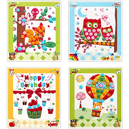 Lovyan Colorful Sticky Buttons and Diamonds Paintings Mosaic Sticker Art Sticky DIY Handmade Art Kits for Kids, Set of 8 (B)