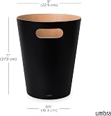 Umbra Woodrow 2-Gallon Modern Wooden Trash Can Black Natural view 3
