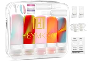 HEYMKGO 24 Pack Travel Bottles Set for Toiletries with Bag Label Tsa Approved 3oz Silicone Travel Containers Leak Proof Shampoo and Conditioner Bottles Jars Kit