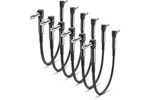 Ruxely Guitar Patch Cables 6-Inch 6-Pack,6.35MM Effects Pedal Board Cord,Nylon Braided 1/4" Right-Angle Instrument Audio Cable,Pedalboard Connector TS Copper Wire for Amp/Amplifier,Mixer,Electric Bass