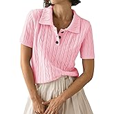 Imily Bela Womens Polo V Neck Pullovers Lightweight Short Sleeve Cable Knit Sweater Business Casual Summer Tops 2025