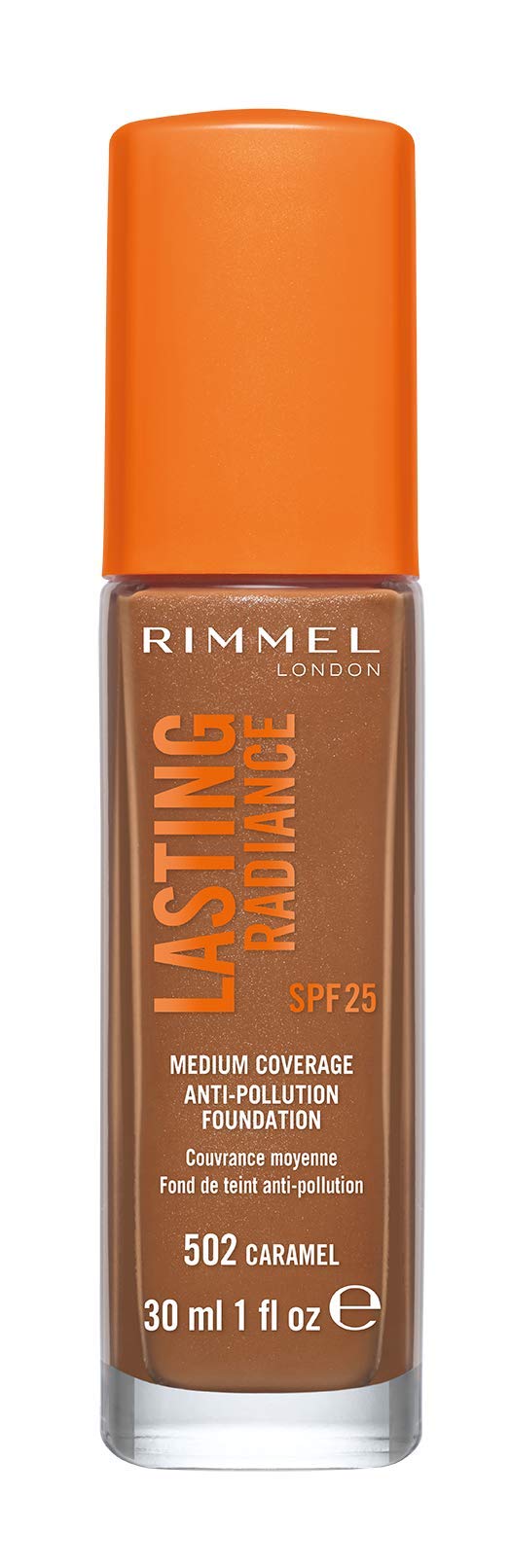 Rimmel Lasting Radiance Medium Coverage Anti Pollution Foundation, SPF 25, 502 Caramel (Rimmel Wake Me Up Foundation Upgrade)