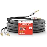 Nakamichi Excel Series 24k Gold Plated Banana Plugs with Speaker Cable Wire 99.9% Oxygen-Free Copper (OFC) Heavy Duty Braided for Amplifier Hi-Fi Home Theatre - Black (12 AWG / 10 feet / 3.0m)