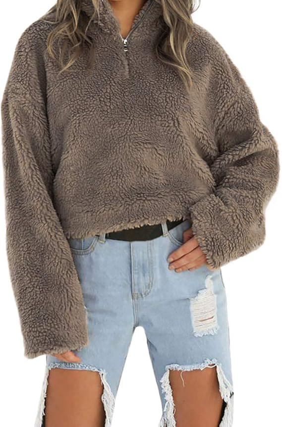 Damen Teddyjacke Wintermantel Mit Kapuze - Fleecejacke Warm Mit Taschen