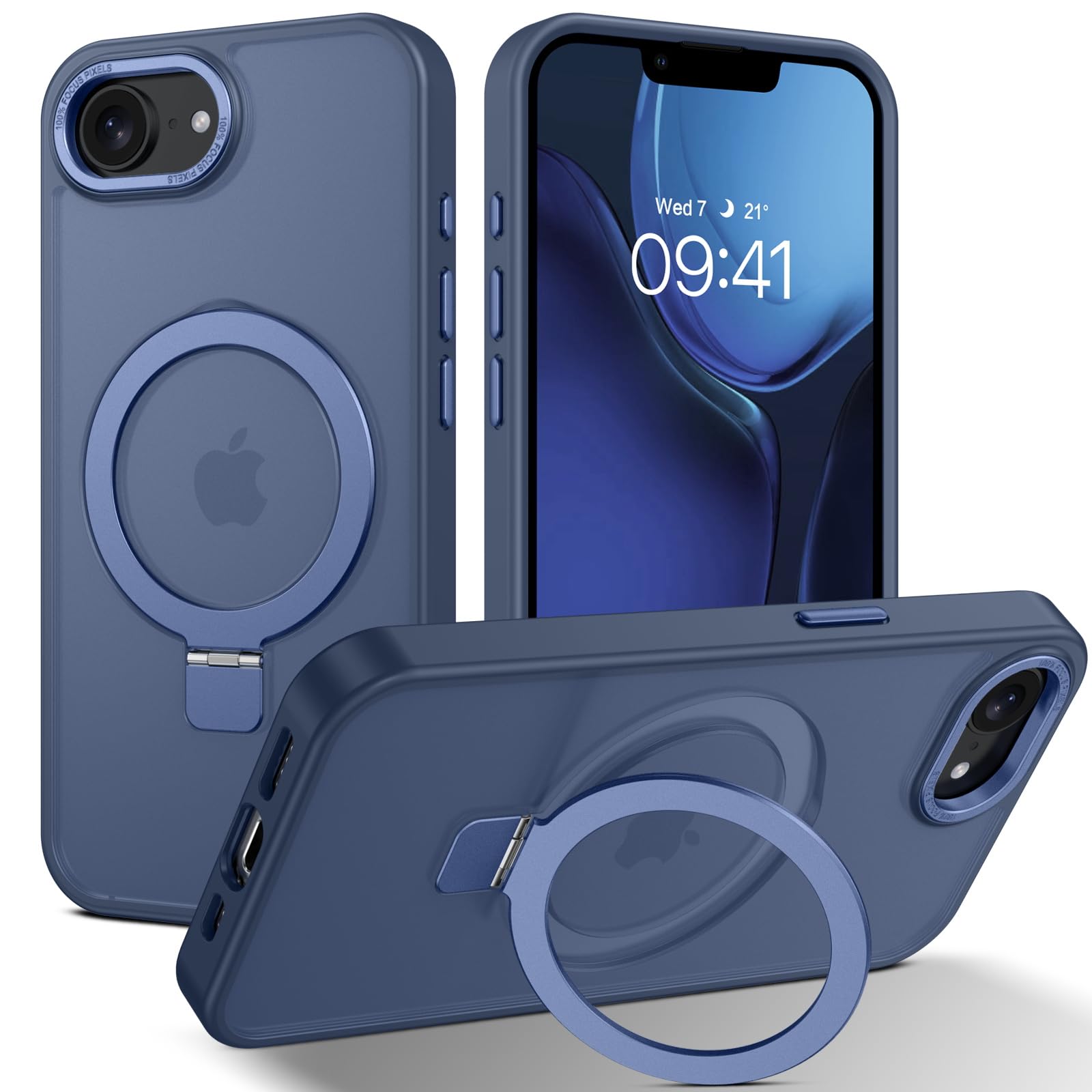 DUEDUE for iPhone 17E/16E Case Magnetic with Ring Stand[Compatible with Magsafe], Full Protective Cover Slim Shockproof Kickstand Phone Case for iPhone 17E/16E 6.1", Blue