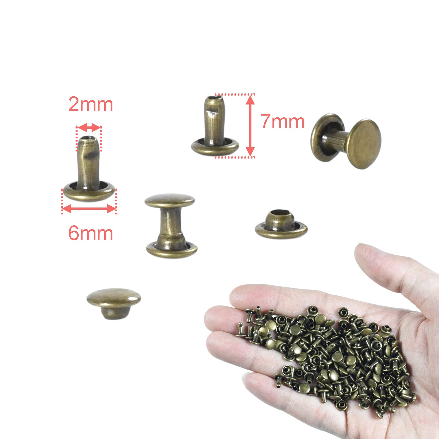 200Sets Leather Rivets, 6mm Double Cap Rivets Tubular Metal Studs Leather Rivets for Fabric Pet Collar Clothing Boots Belt Bags Accessories Crafts (6mm Bronze)