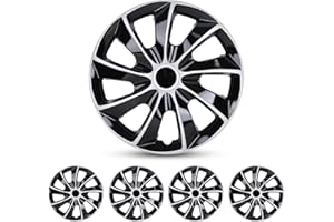 I1MOTOR Hubcaps 16", Wheel Rim Cover Universal R16 Hub Caps, Snap On Car Pickup Truck SUV, Lacquer Wheel Covers, 4 Pack, Silver & Black Lacquer