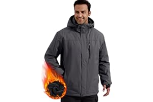 FREE SOLDIER Men's Waterproof Ski Snow Jacket Fleece Lined Warm Winter Rain Jacket with Hood Fully Taped Seams