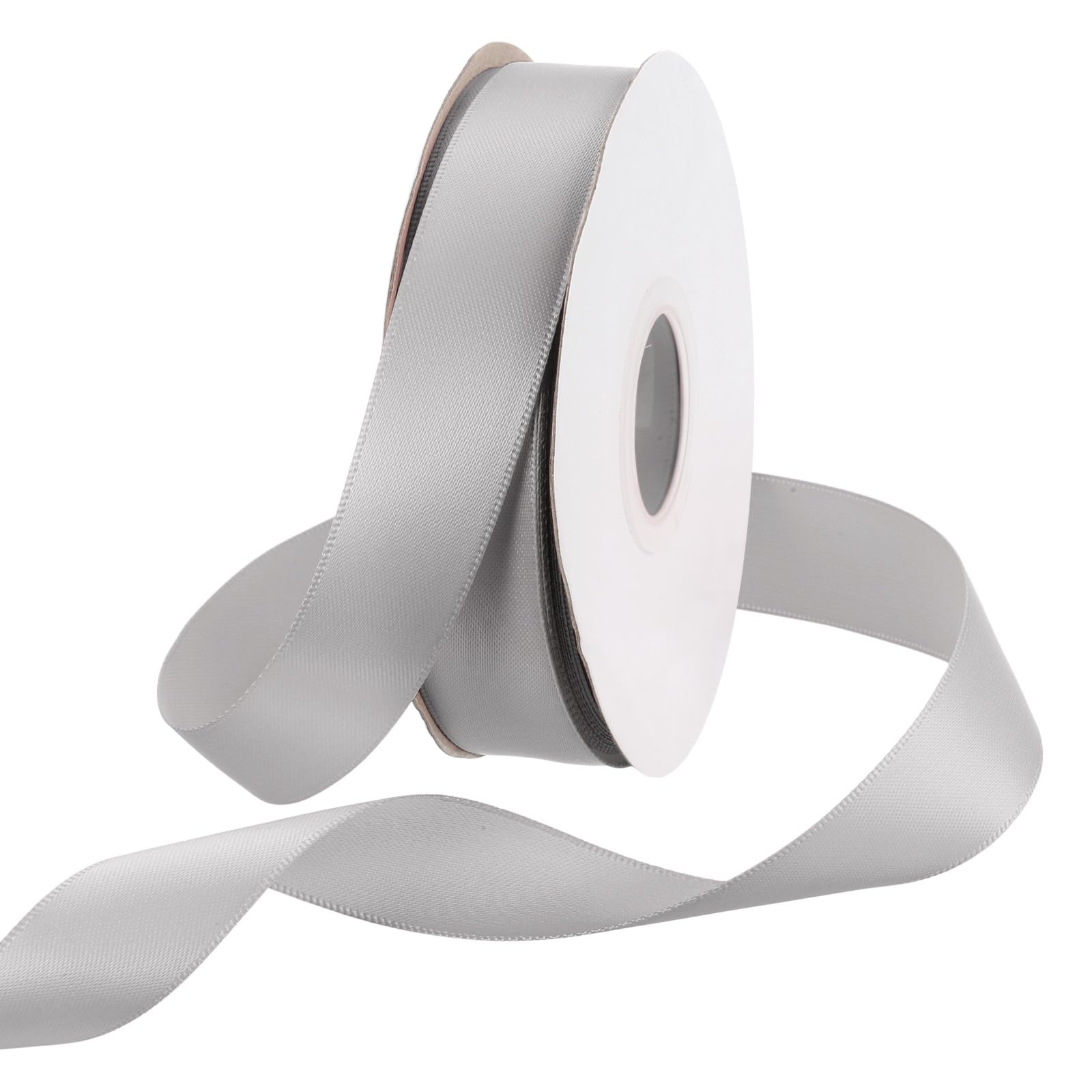 Rebower 25mm Satin Ribbon 23m Thick Double Face Grosgrain Silk Ribbon, [for Gift Wrapping, Hair Bows, Wedding, Cake, Flower] - 25 Yard/75ft/ Grey