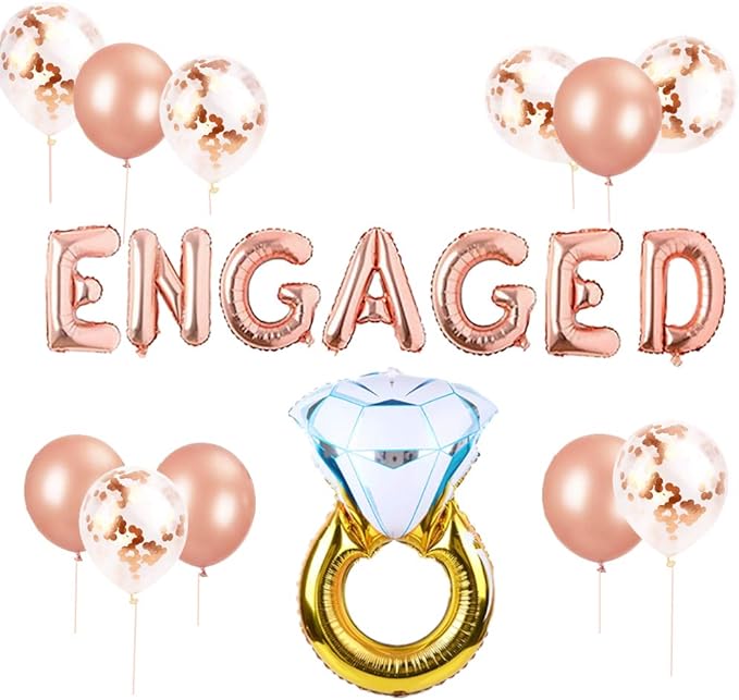 JeVenis Set of 12 Rose gold Engaged Balloon Set Engagement Balloon
