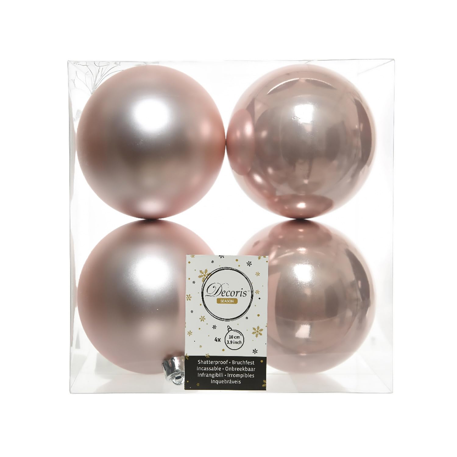 Shatterproof Blush Pink Baubles 100mm Pack of 4 - Christmas